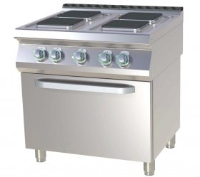 RM Gastro SPQT 780/11 E Elektromos tűzhely 4 db szögletes főzőlappal, elektromos légkeveréses sütővel 