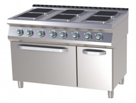 RM Gastro SPQT 7120/21 E Elektromos tűzhely 6 db szögletes főzőlappal, elektromos statikus sütővel 