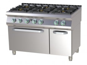 RM Gastro SPST 7120B/21 G Gáztűzhely 6 égővel, gázüzemű sütővel és zárt, semleges szekrénnyel