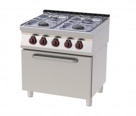 RM Gastro REDFOX SPBT 70/80 11 GE Gáztűzhely 4 égővel, elektromos légkeveréses sütővel