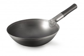 WOK serpenyő szénacélból, bakelit nyéllel, 34 cm
