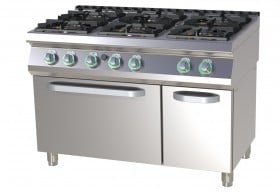 RM Gastro SPT 7120/21 G Gáztűzhely 6 égővel, gázüzemű sütővel és zárt semleges szekrénnyel